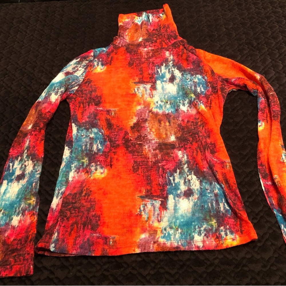 Kenzo Multicolor Abstract Print Long Sleeve Turtleneck - Orange, Blue, Red